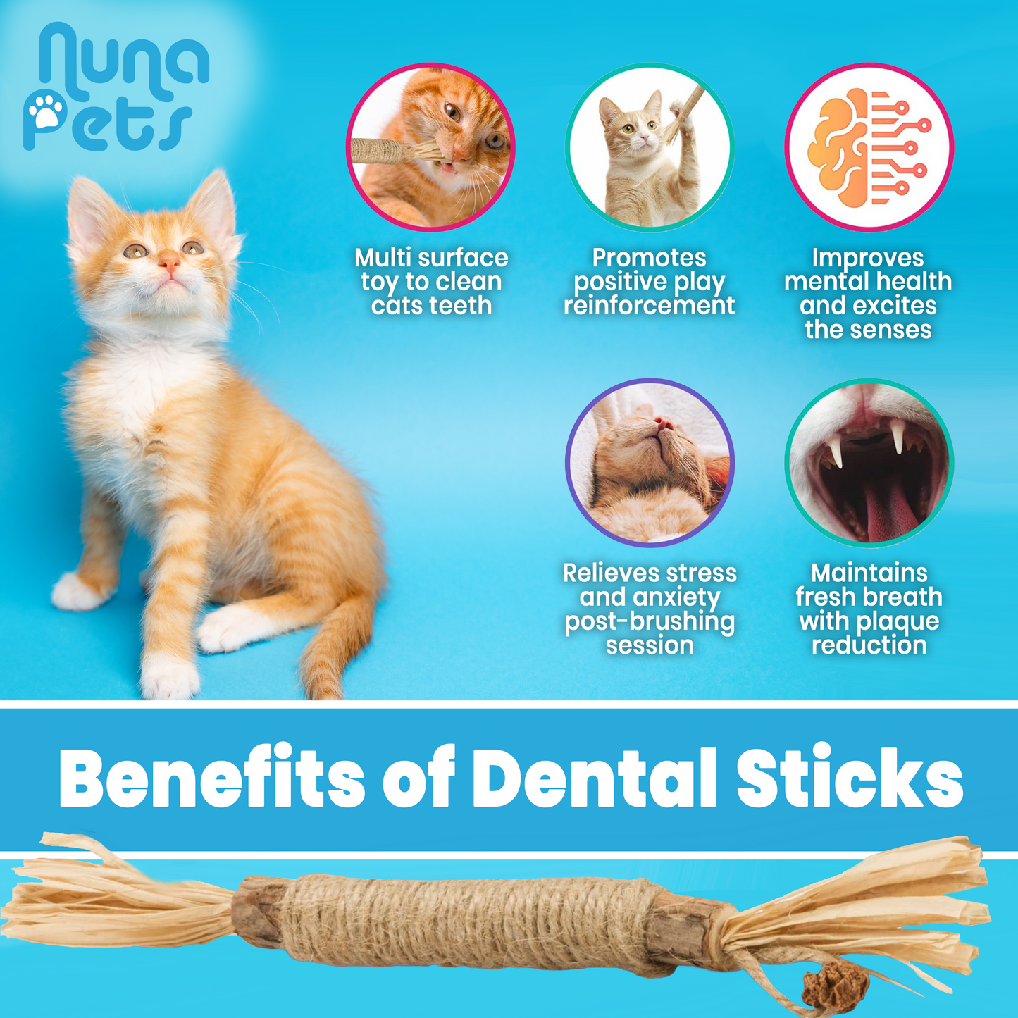 NunaPets® Natural Silvervine Dental Cat Chew Stick